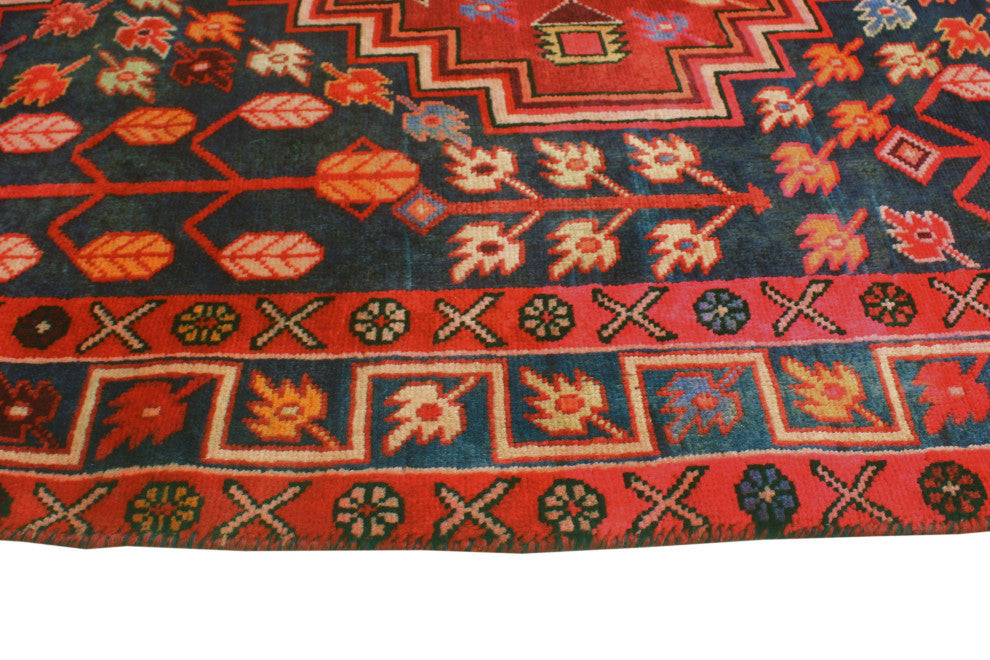 Fine Vintage Distressed Birche Burgundy/Navy Runner, 4'10x10'6