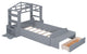 TATEUS Twin Size House Bed with Bench, Socket and Shelves, White  gray