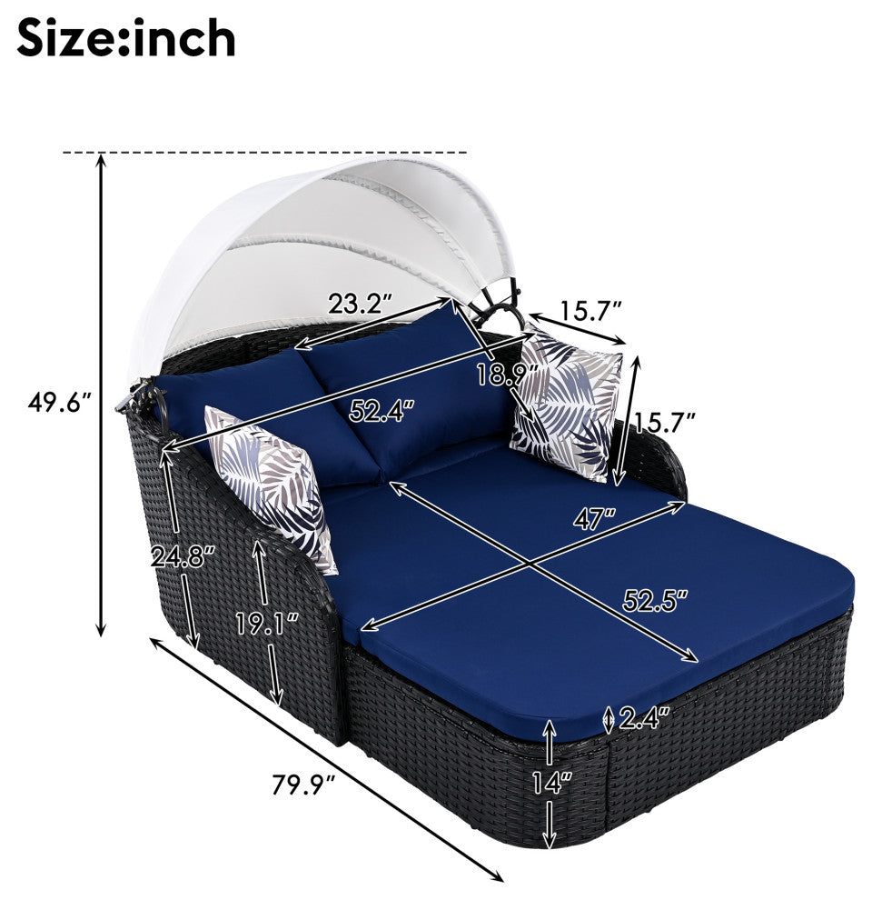 TATEUS 79.9" Outdoor Sunbed , Black+blue