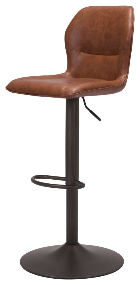 Bar Stool Chair Barstool, Faux Vinyl Leather, Steel, Vintage Brown, Bronze
