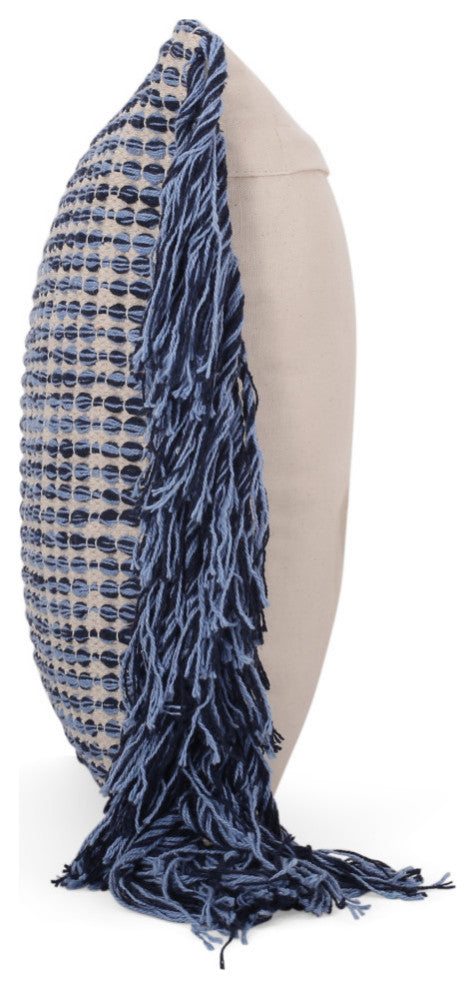 Isaac Hand-Loomed Boho Throw Pillow, Blue, Natural, Single