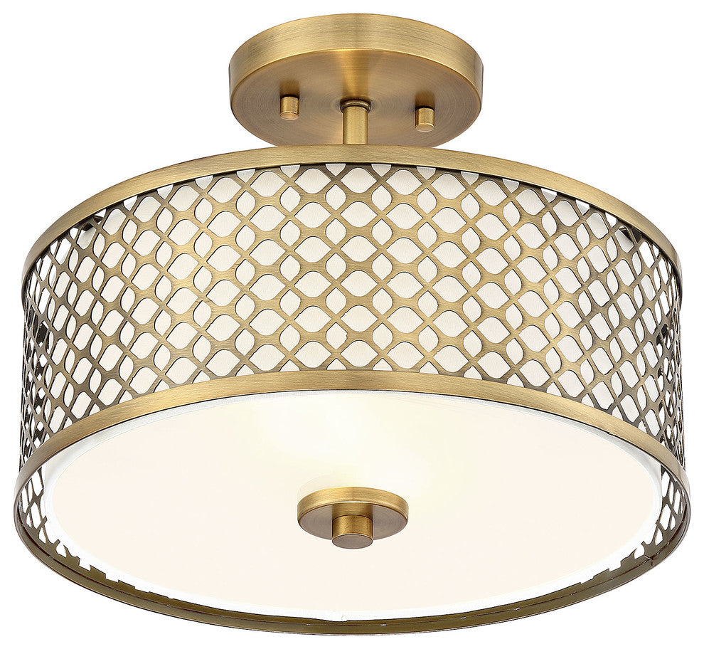2-Light Semi-Flush Mount, Natural Brass