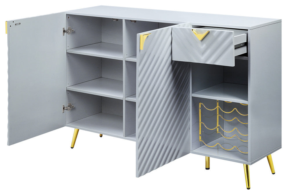 2 Doors and 1 Drawer Wooden Server, Gray High Gloss