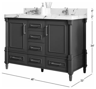 Aberdeen 48" Double Sink Bath Vanity in Dark Forest Green 2" Carrara Quartz