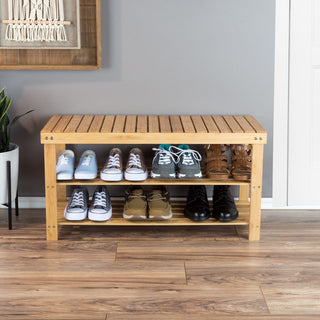 2 Tier Bamboo Shoe Rack Bench Storage Organizer by Lavish Home
