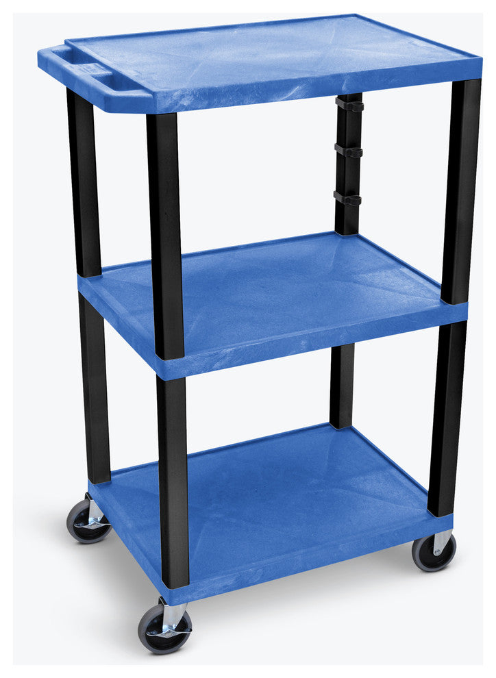 Luxor Blue Tuffy 3-Shelf 42" AV Cart With Black Legs and Electric