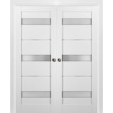 Double Pocket Doors 84x80|Frames|Quadro 4055 White Silk|Frosted Opaque Glass