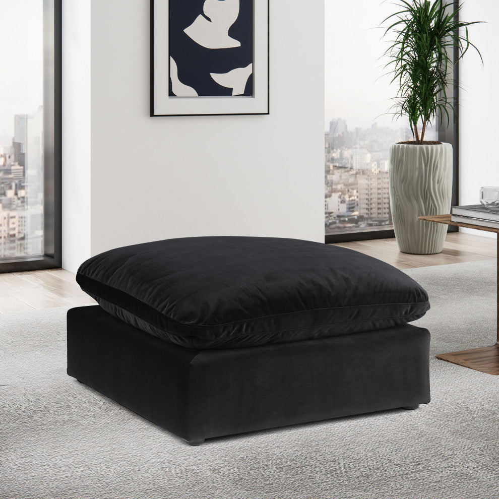 Comfy Beige Linen Textured Fabric Modular Chair, Black, Velvet, Ottoman