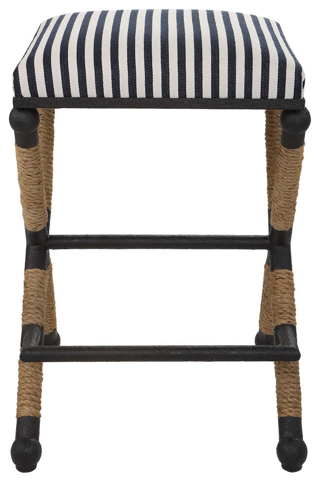 Uttermost Braddock 19 x 28" Rustic Backless Sailor Striped Counter Stool