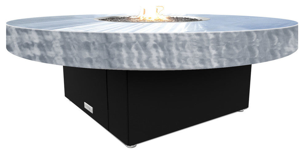 Circular Fire Pit Table, 48 D, Propane, Brushed Aluminum Top, Black