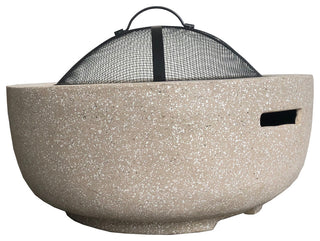 Round Faux Stone Outdoor Fire Pit with Fire Screen