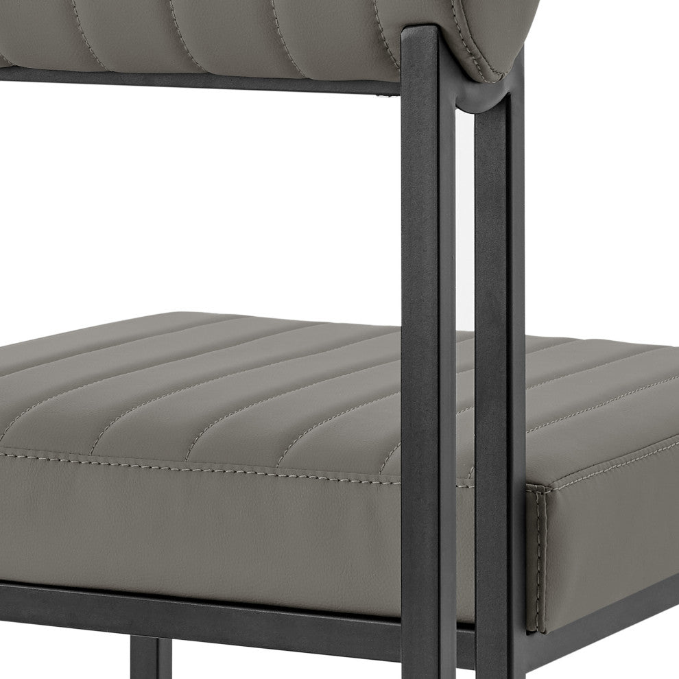 Anastasia Set of 2 Dining Chairs, Matte Black Iron and Light Gray Faux Leather