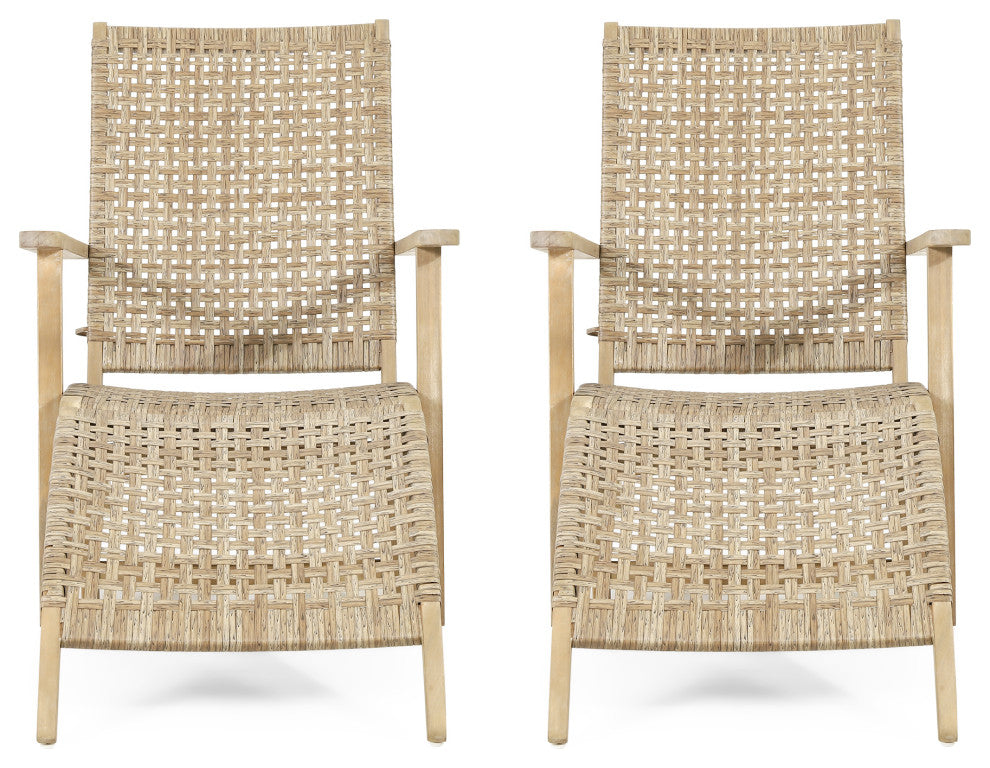 Arlost Outdoor Wicker Lounge Chair With Ottoman, Set of 2