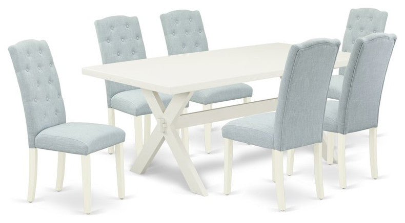 X027Ce215-7, 7-Piece Set, 6 Chairs and Dinette Table Hardwood Frame