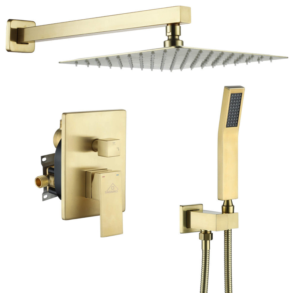 Wall-Mounted 10in Shower System with Handheld, Brushed Gold