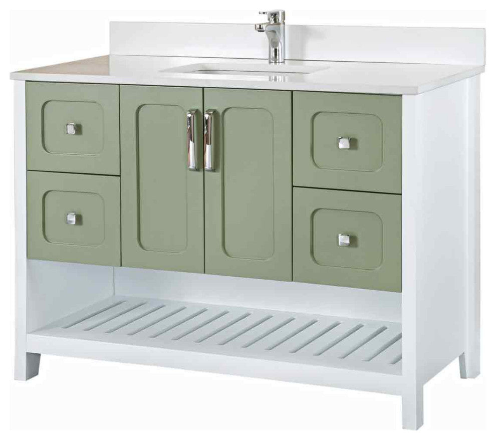 Florin Collection 48" Bathroom Vanity With Sink, Mirror, Countertop, Green