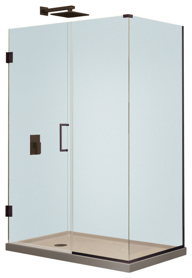 Unidoor Plus 33.5"Wx34.38" DFrameless Hinged Shower Enclosure, Oil Rubbed Bronze