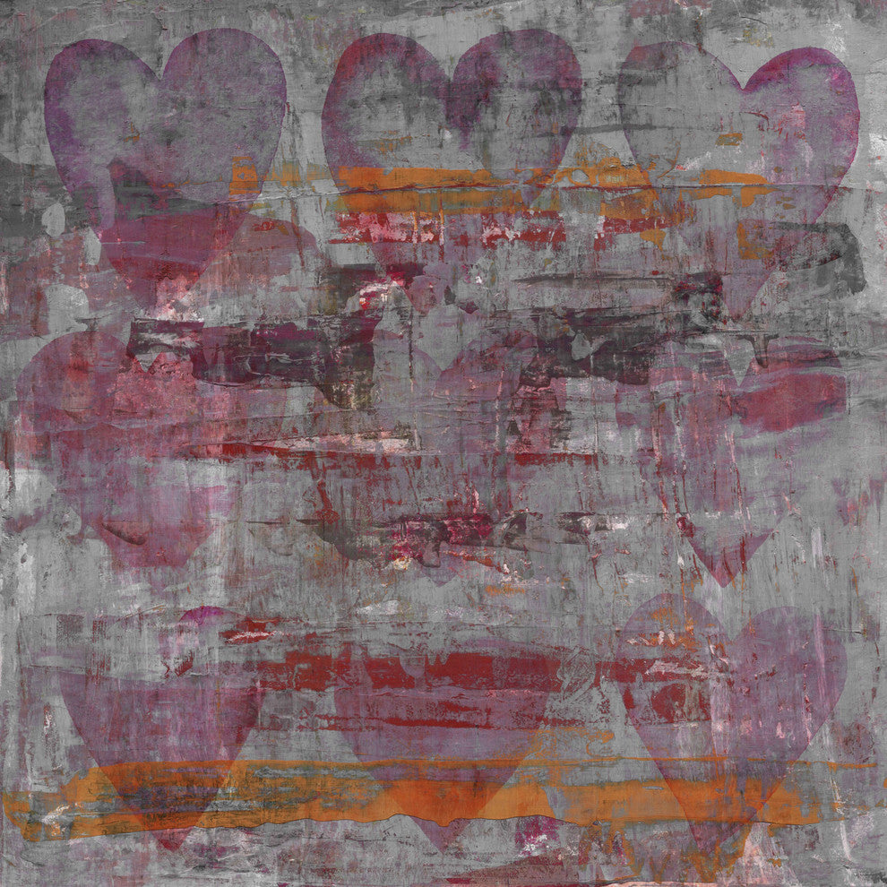 "Pink Grey Hearts" Painting Print on Wrapped Canvas, 18"x18"