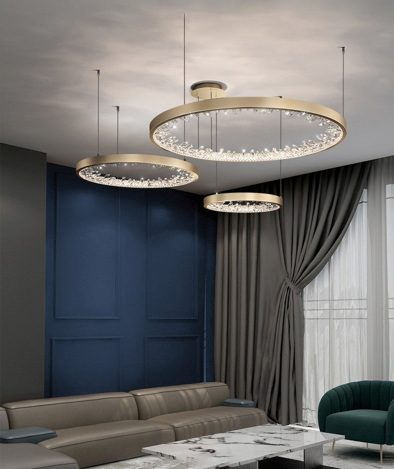 Zeddiani | Gold Rings Led Crystal Chandelier for Bedroom, 3 Rings 7 Bases