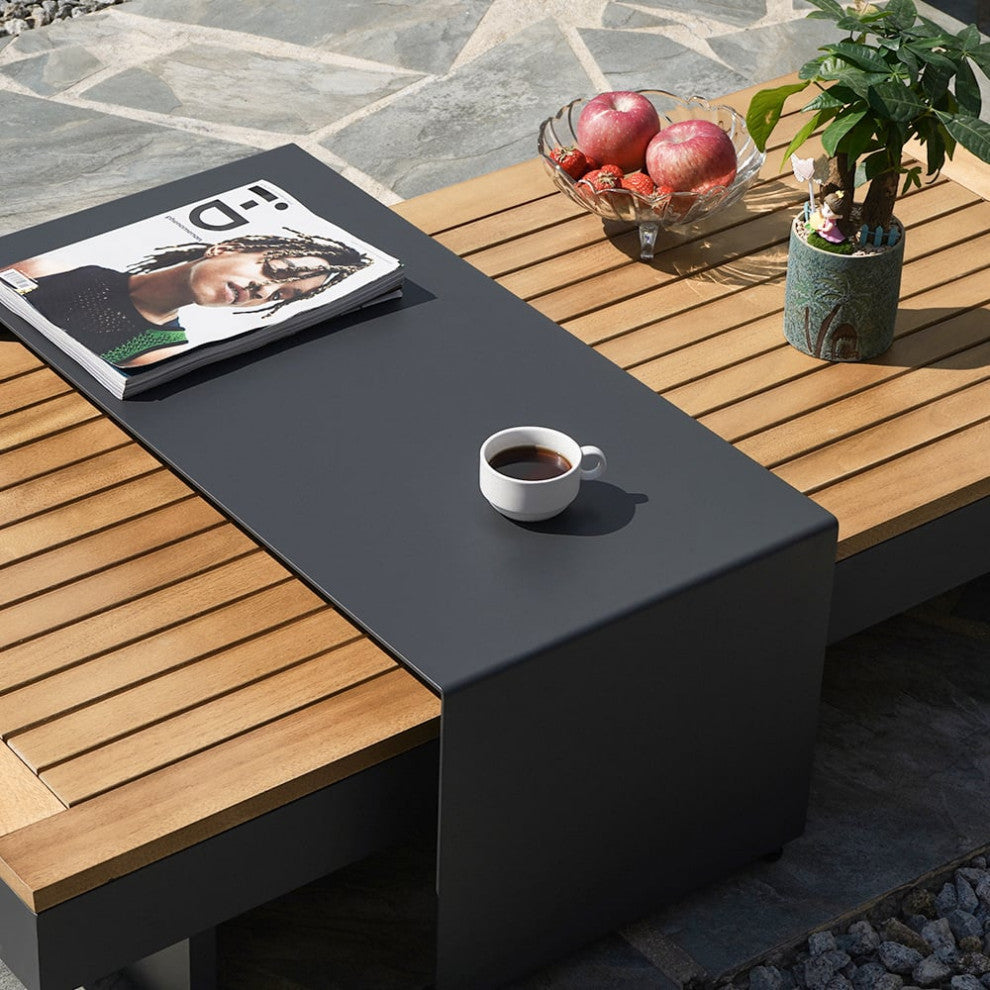 4 Pieces L Shape Outdoor Sectional Sofa Set with Wood Coffee Table in Gray
