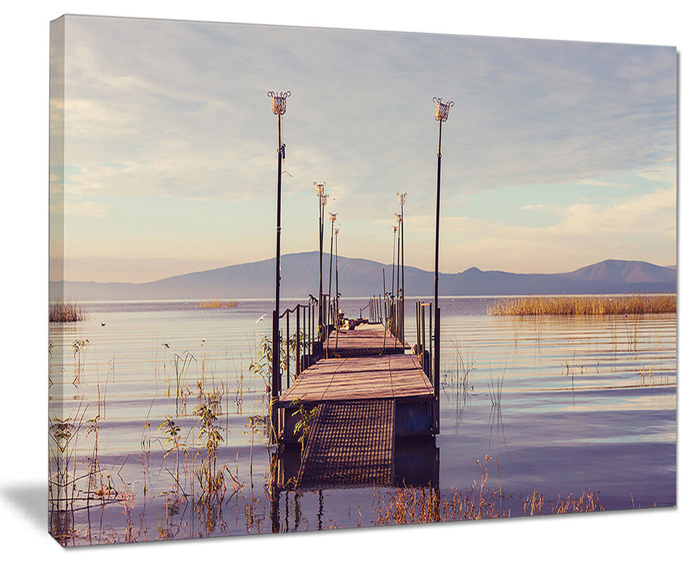 "Wooden Boardwalk To Clear Sea Water" Sea Bridge Canvas Art Print, 40"x30"