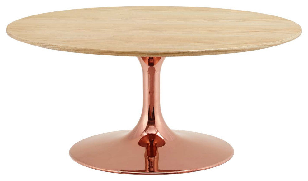Coffee Table, Round, Wood, Metal, Rose Gold Brown Natural, Modern, Lounge