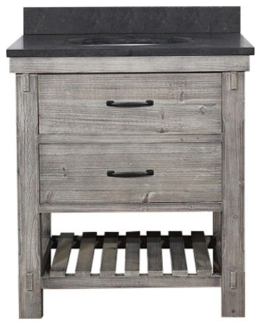 Rustic Fir Single Sink Vanity, Gray, Driftwood With Limestone Top, 30"