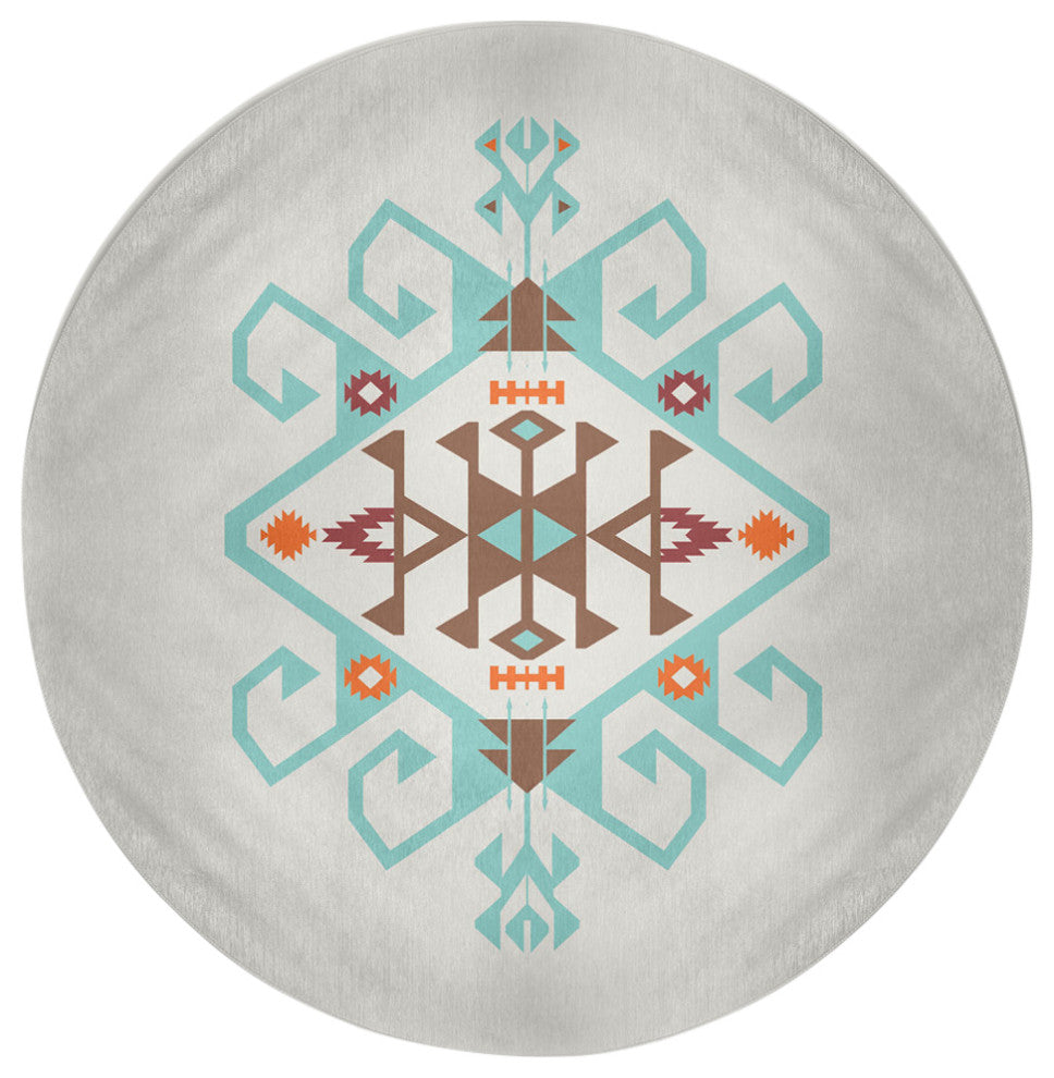 Southwest Medallion Spring Chenille Rug, Light Blue, 5' Round