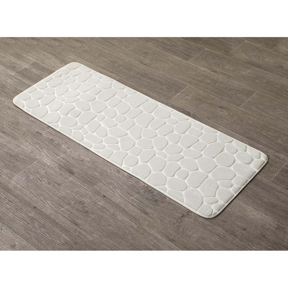 Bath Rug Memory Foam Mat 3D Pebble, Beige, Runner Mat 48"