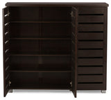 Adalwin Modern 3-Door Dark Brown Wooden Entryway Shoes Storage Cabinet