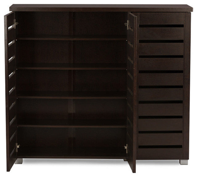 Adalwin Modern 3-Door Dark Brown Wooden Entryway Shoes Storage Cabinet