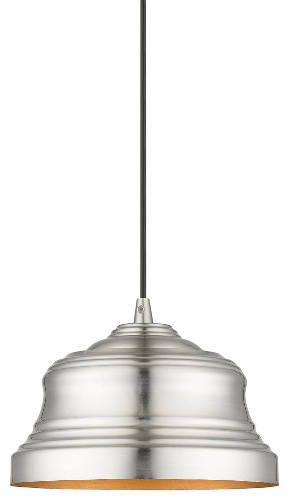 Endicott 1-Light Brushed Nickel Bell Pendant, Gold Inside