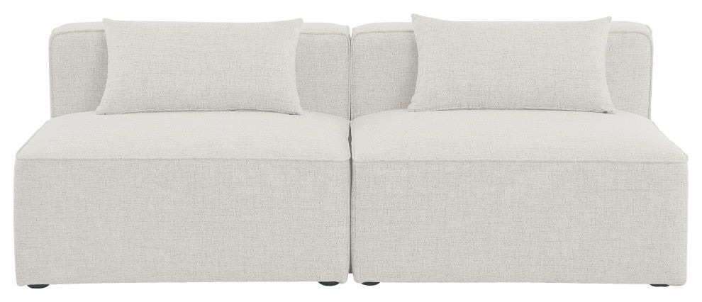 Cube Upholstered Modular Sofa, Cream, 2-Piece: 2 Armless Chair, Linen Texured Fabric
