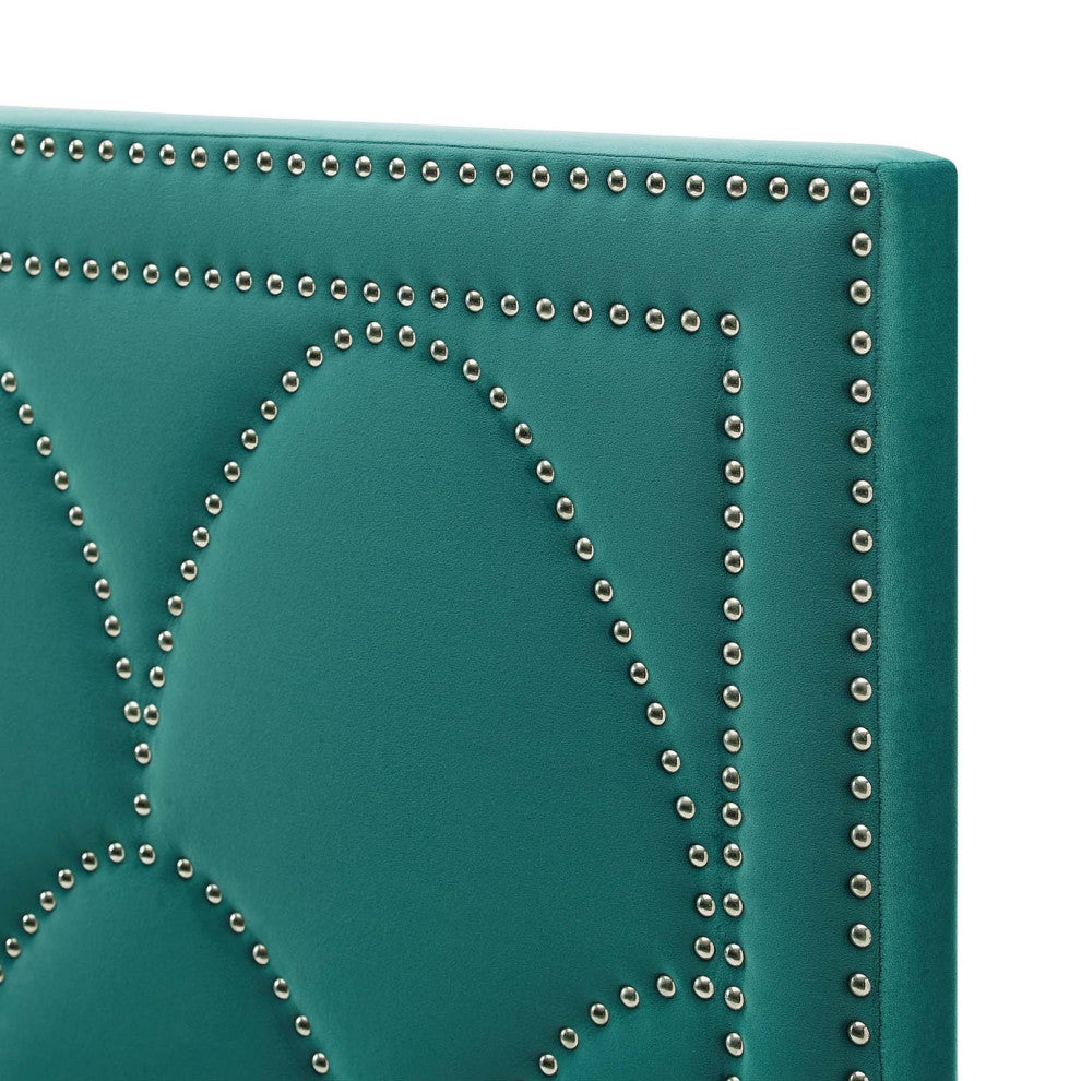 Headboard, Nailhead, King California Size, Teal Blue, Velvet, Modern