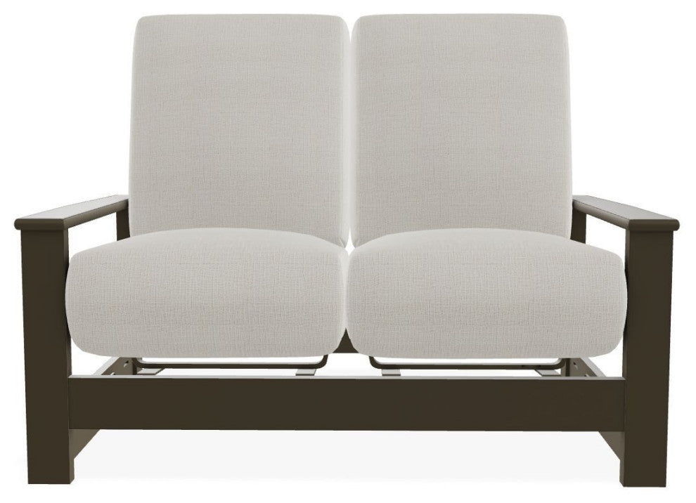 Leeward Deep Seat Outdoor Loveseat with Hidden Motion, Grasscloth Buff/Beachwood