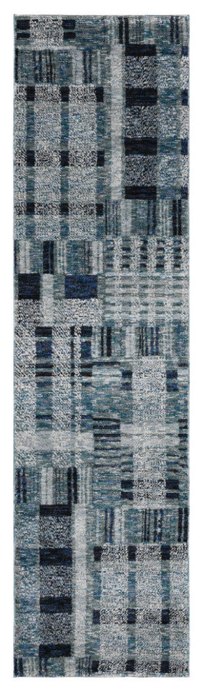 12' Runner Blue Geometric Power Loom Runner Rug