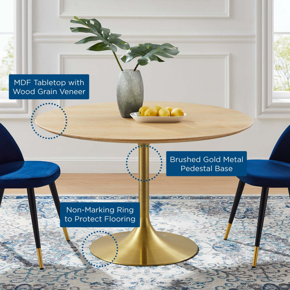 Dining Table, Round, Wood, Gold Brown Natural, Modern, Cafe Bistro Restaurant