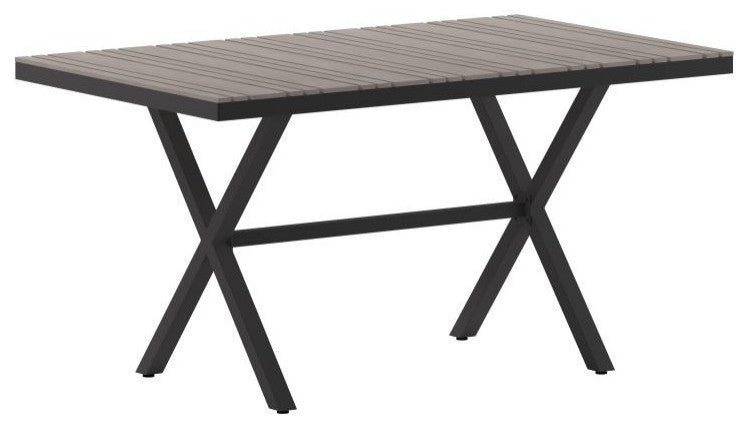 Finch Commercial Grade X-Frame 59" x 35.5" Outdoor Dining Table, Gray
