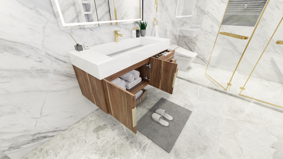 Madison 48" Wall Mounted Vanity with Reinforced Acrylic Sink, White Oak