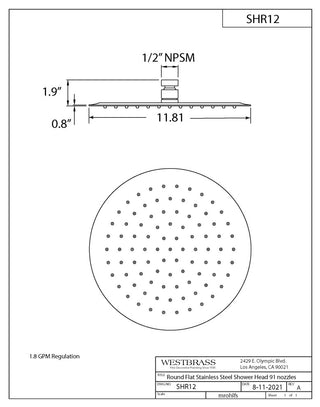 12" Round Shower Head With 19" Shower Arm, Polished Chrome