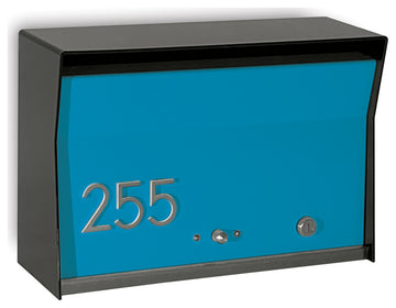 RetroBox Locking Modern Wall Mounted Mailbox, in Arctic Black & Aqua