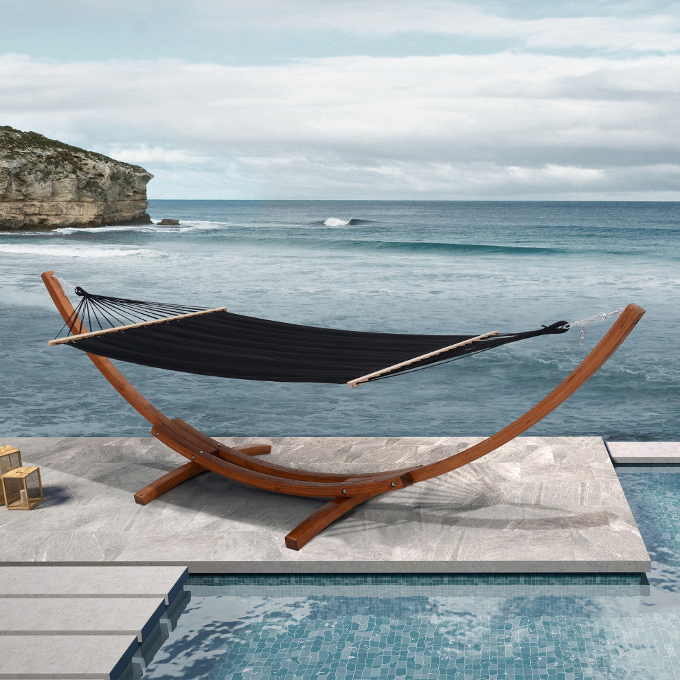 Outdoor Cedar Wood Hammock, Textilene Fabric, Black