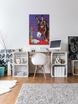 "Donkey Reading" Painting Print on Wrapped Canvas, 12"x18"