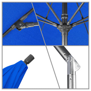 7.5' Hammertone Gray Greek Key Patio Umbrella With Ribs and Tassels, Blue