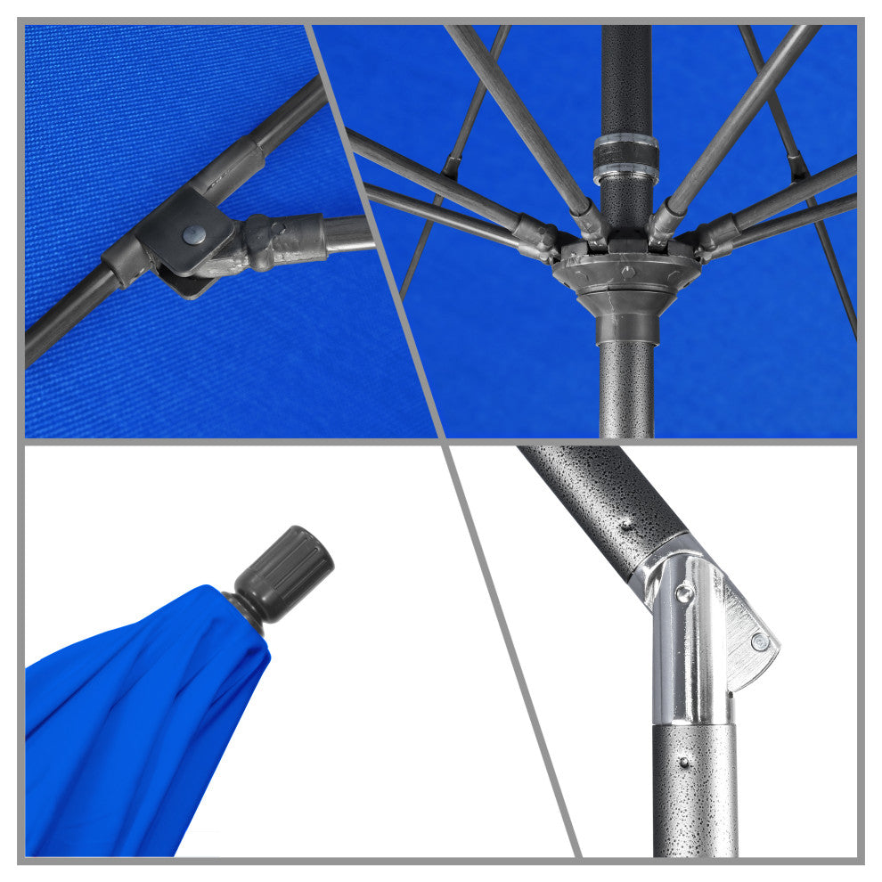 7.5' Hammertone Gray Greek Key Patio Umbrella With Ribs and Tassels, Blue