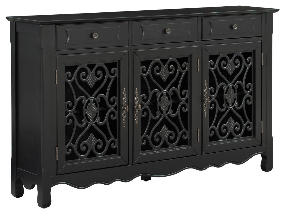 60-inch Wood Sideboard with Adjustable Shelves, Black, 60" X 13"