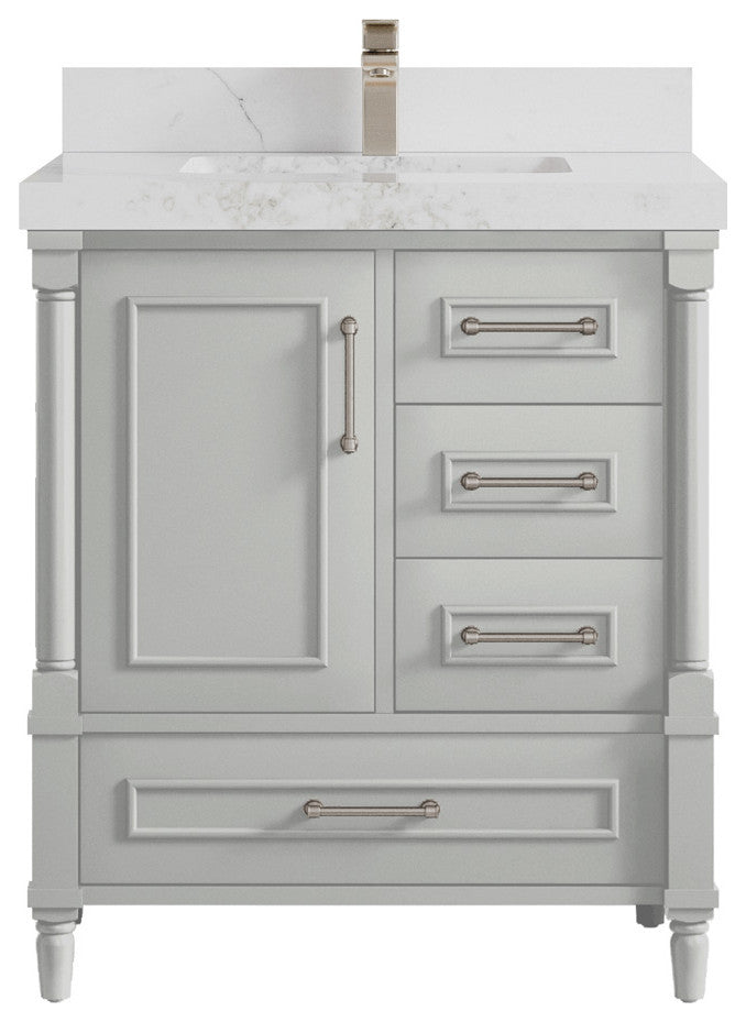 Aberdeen 30 Single Sink Bath Vanity in Coventry Gray 2" Calacatta Nuvo