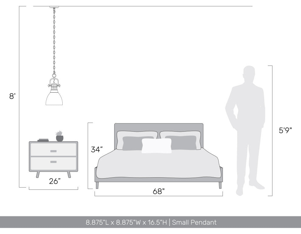 Duncan Small Pendant With Chain, Matte Black With White