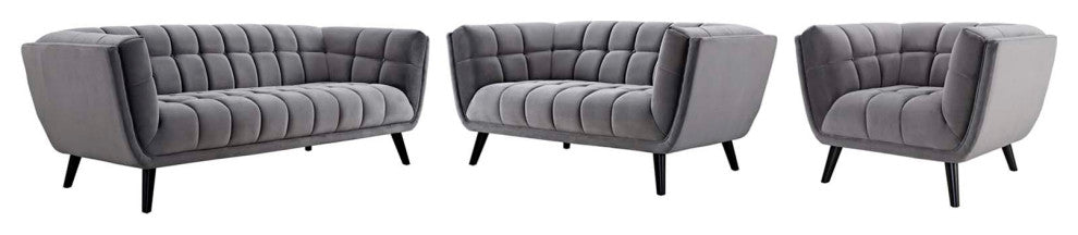Bestow 3 Piece Velvet Sofa Loveseat And Armchair Set