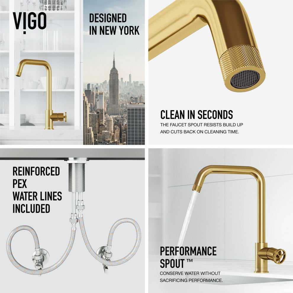 VIGO Cass Industrial 14" H Single Handle Kitchen Bar Faucet, Matte Brushed Gold